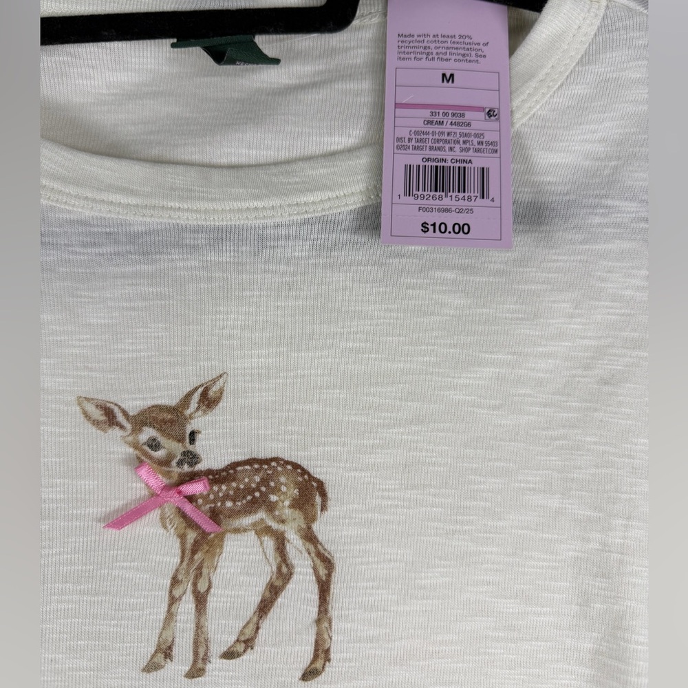Wild Fable Big Girl Women’s Cream Short Sleeve T Shirt Crop Top Deer XS & M - Picture 4 of 10